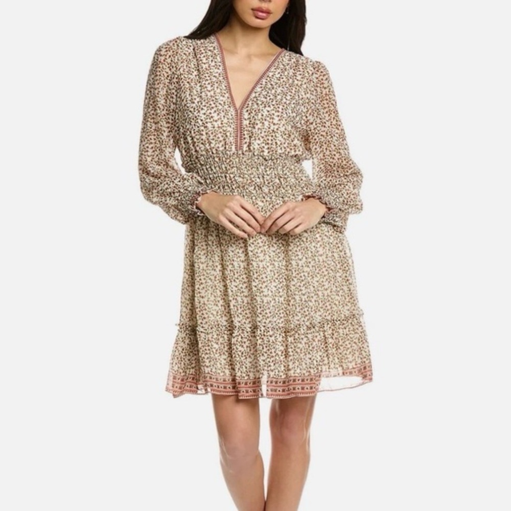 Max Studio Long Sleeve Dress - Cream and Brown Floral